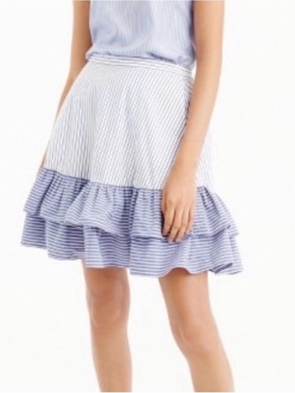 J. Crew Light Blue & White Striped Ruffle Skater Skirt